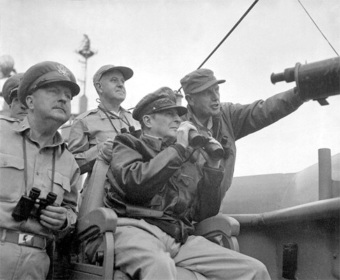 MacArthur observes the naval shelling of Inchon 